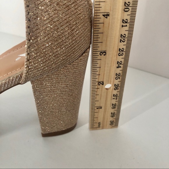 NWT Round open toe single strap Windsor high heeled sandals 8 rosegold glitter - Picture 3 of 15